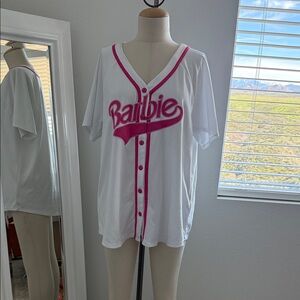 White and Pink Barbie Baseball Jersey